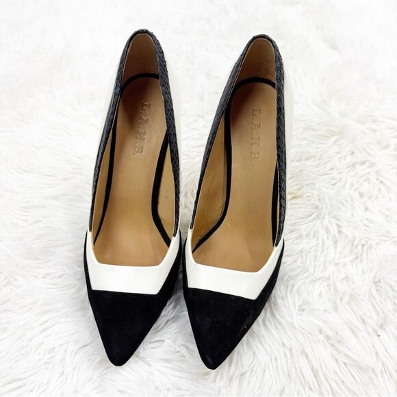L.A.M.B. CIA Colorblock Leather Pointed Toe Pump Heels - Picture 3 of 14